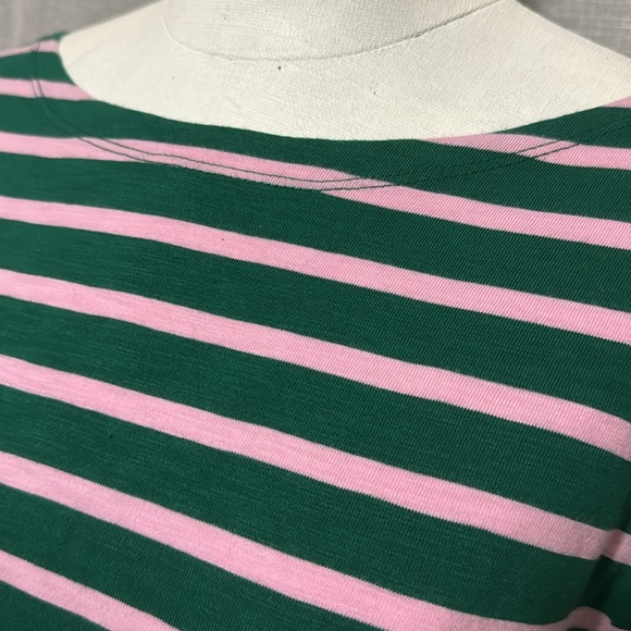 J Crew Crew Neck Shirt-3/4 Sleeve-Sz M-Cotton-Pink/Green Striped-Notched sides - Picture 4 of 13